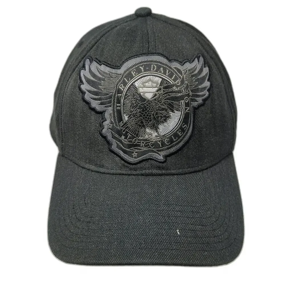 New Era Baseball Cap Black L Harley-Davidson Eagle Patch Stretch Hat 39THIRTY